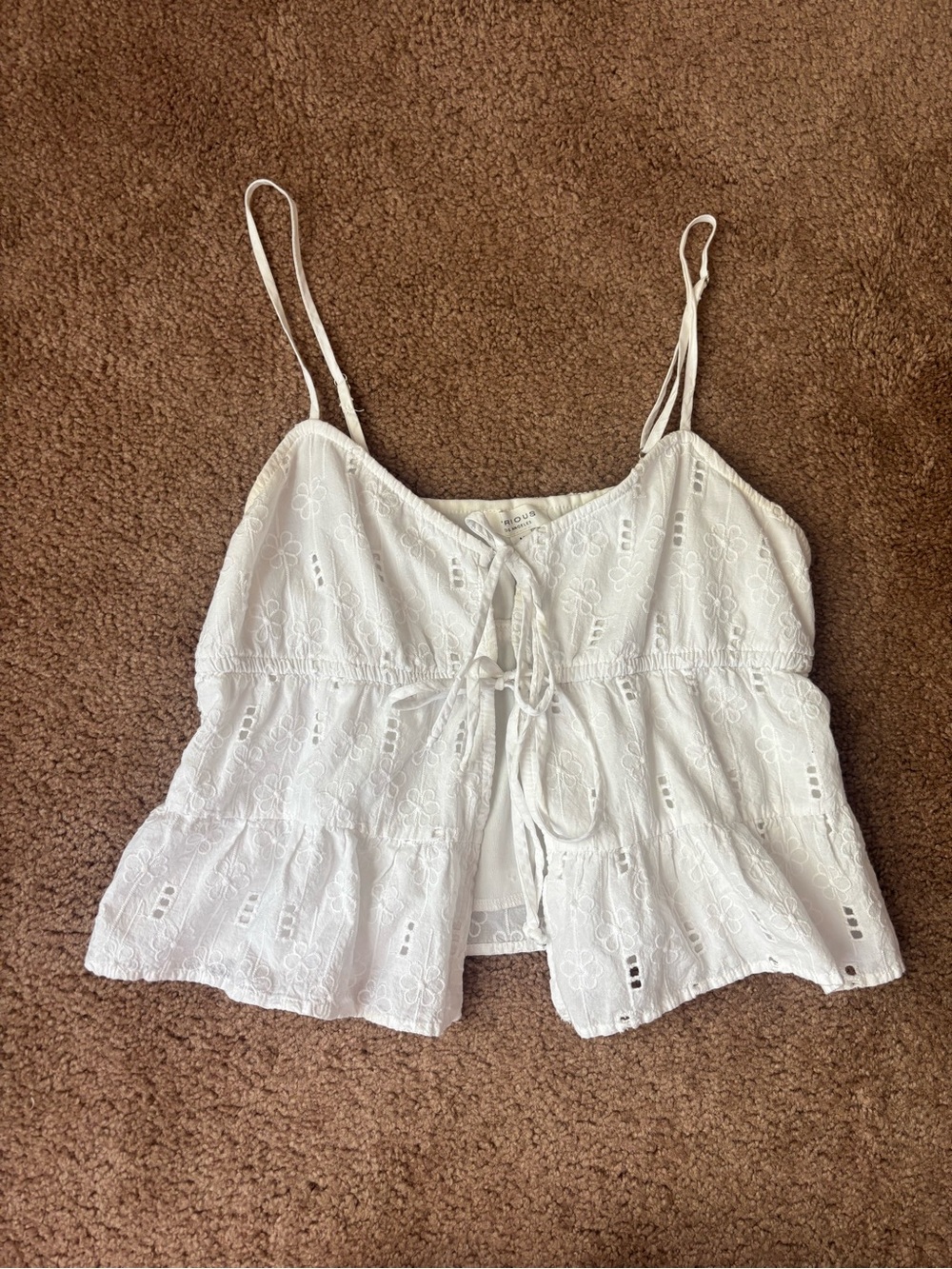 Women’s Medium White Eyelet Tie-Front Spaghetti Strap Top